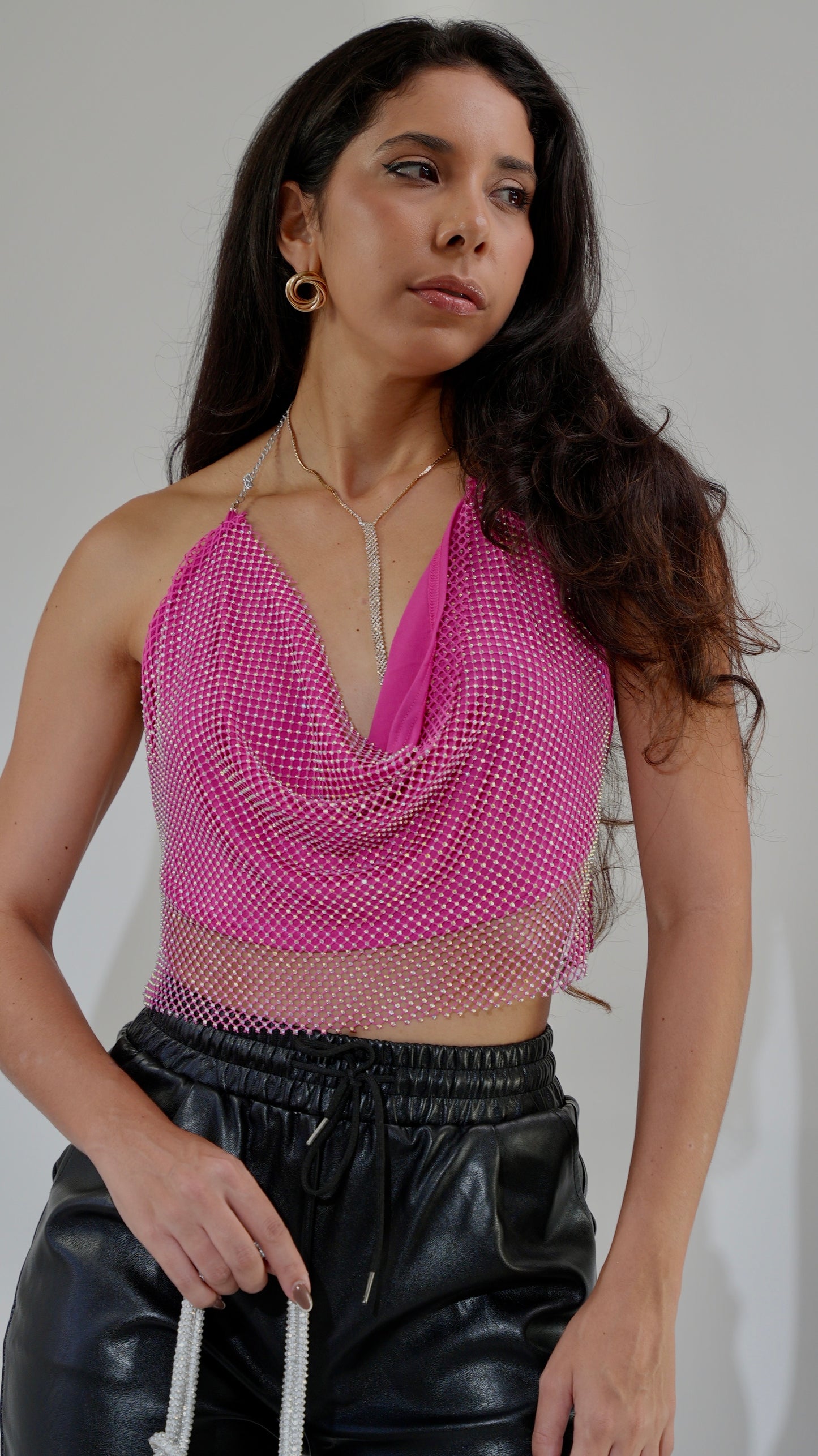 JEVA Pink Rhinestone Top
