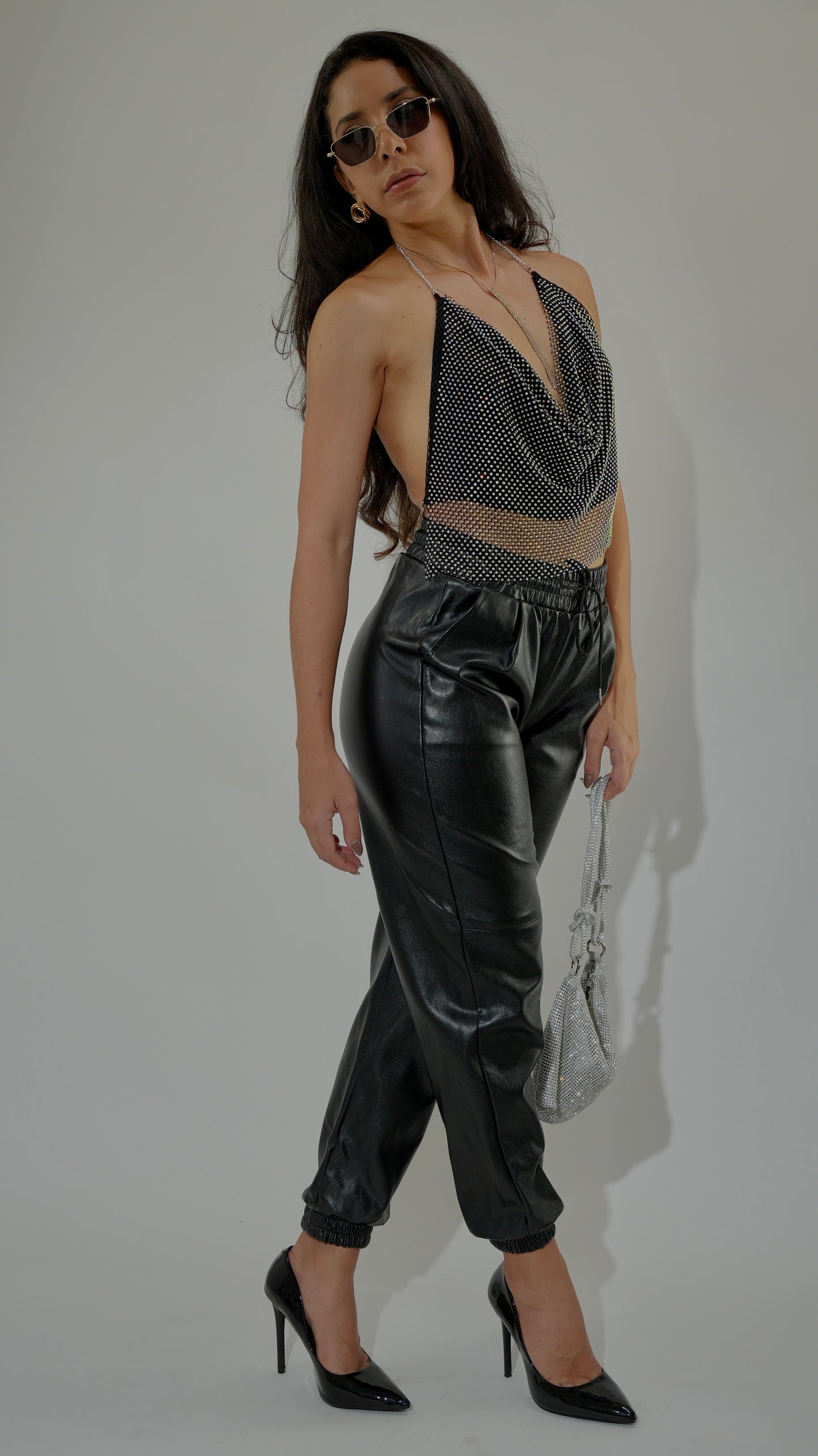 JEVA Black Rhinestone Top