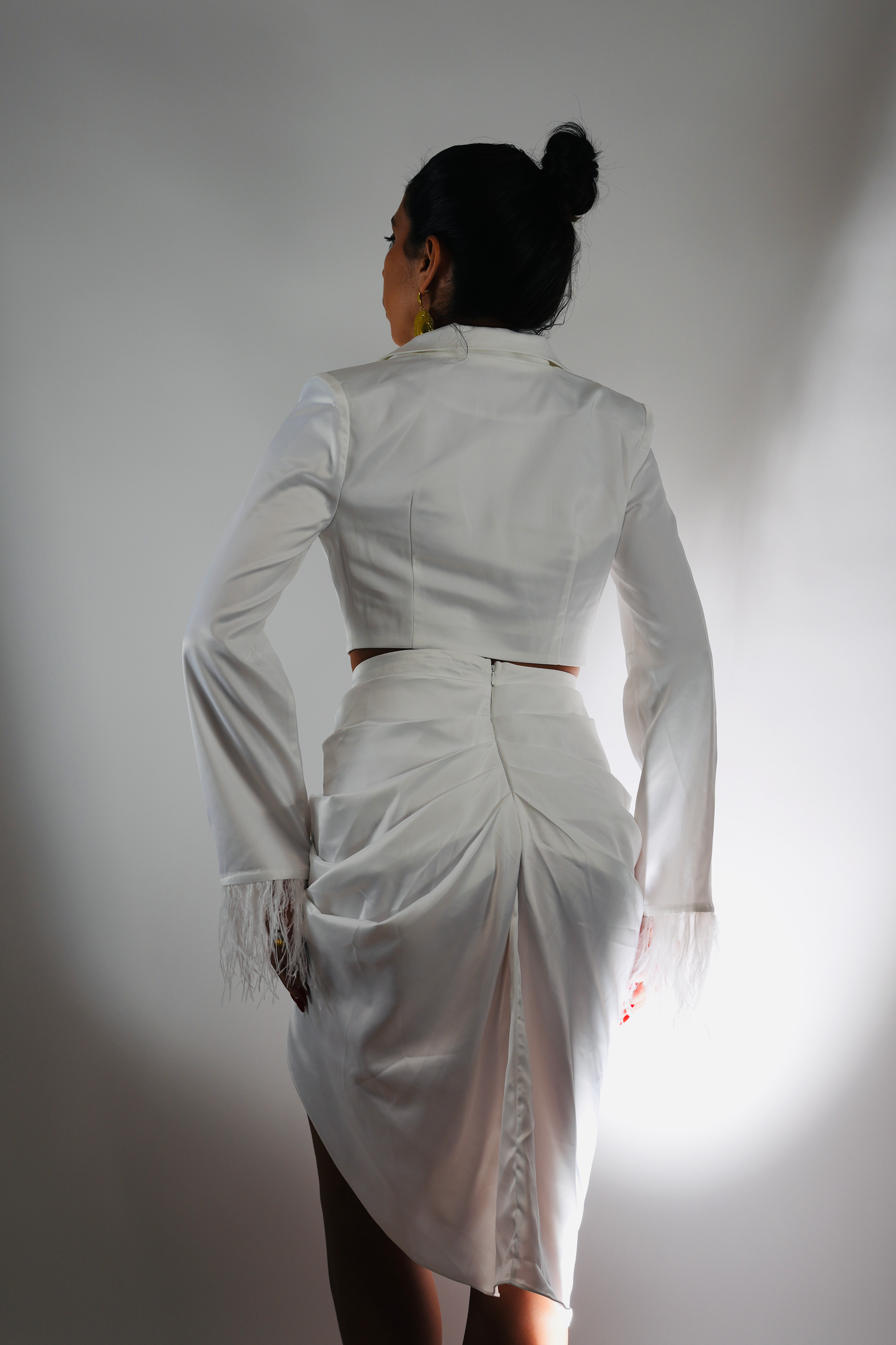 Goddess Satin White Blazer & Skirt Set