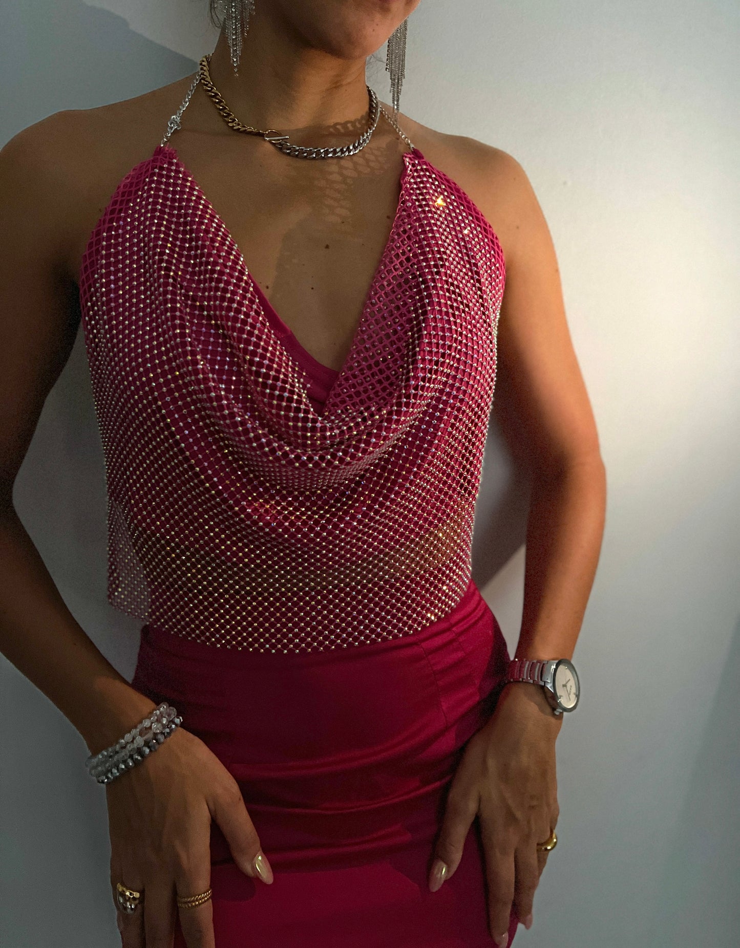 JEVA Pink Rhinestone Top