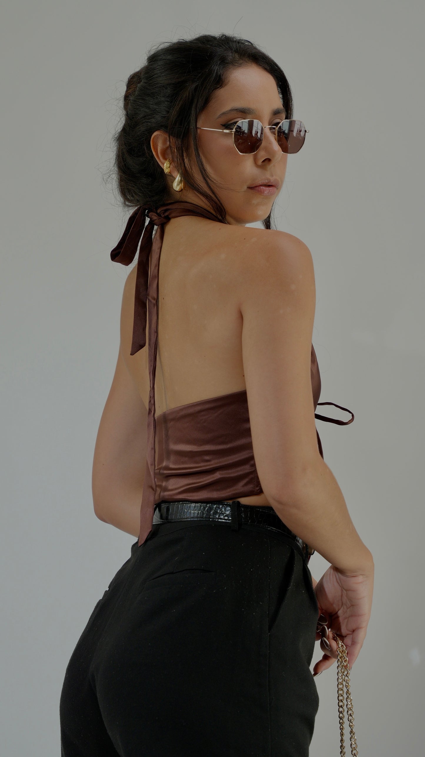 Choco Satin Halter Top